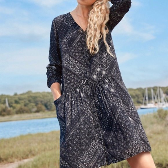 Garnet Hill | Drop Waist Black Bandana Paisley Dress - Picture 1 of 7